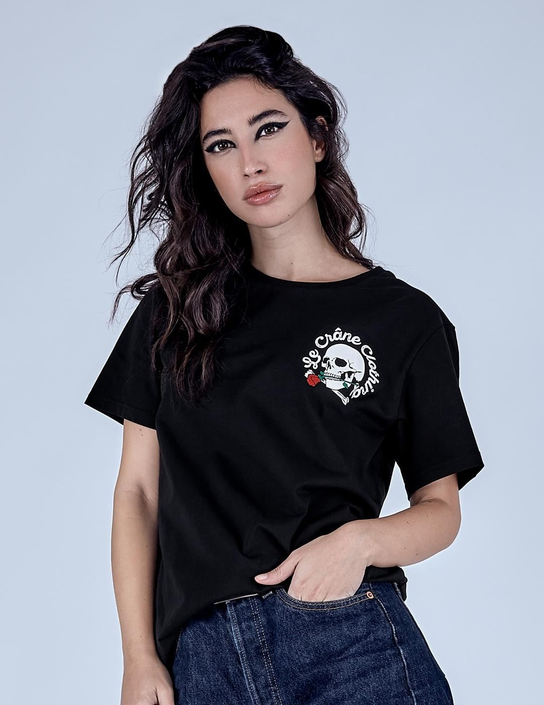 Camiseta Le Crane Skull And Roses Negro
