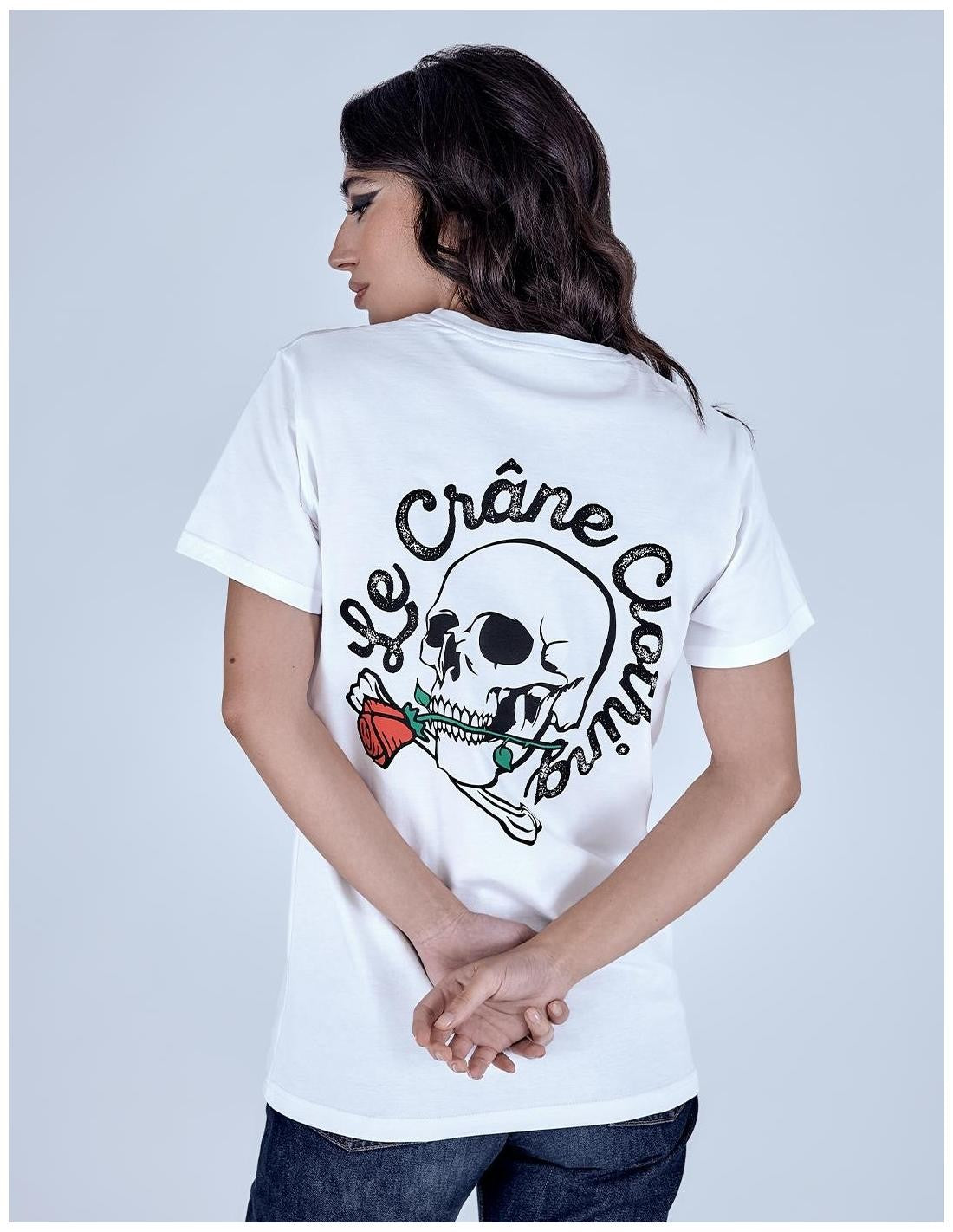 Camiseta Le Crane Skull And Roses Blanco