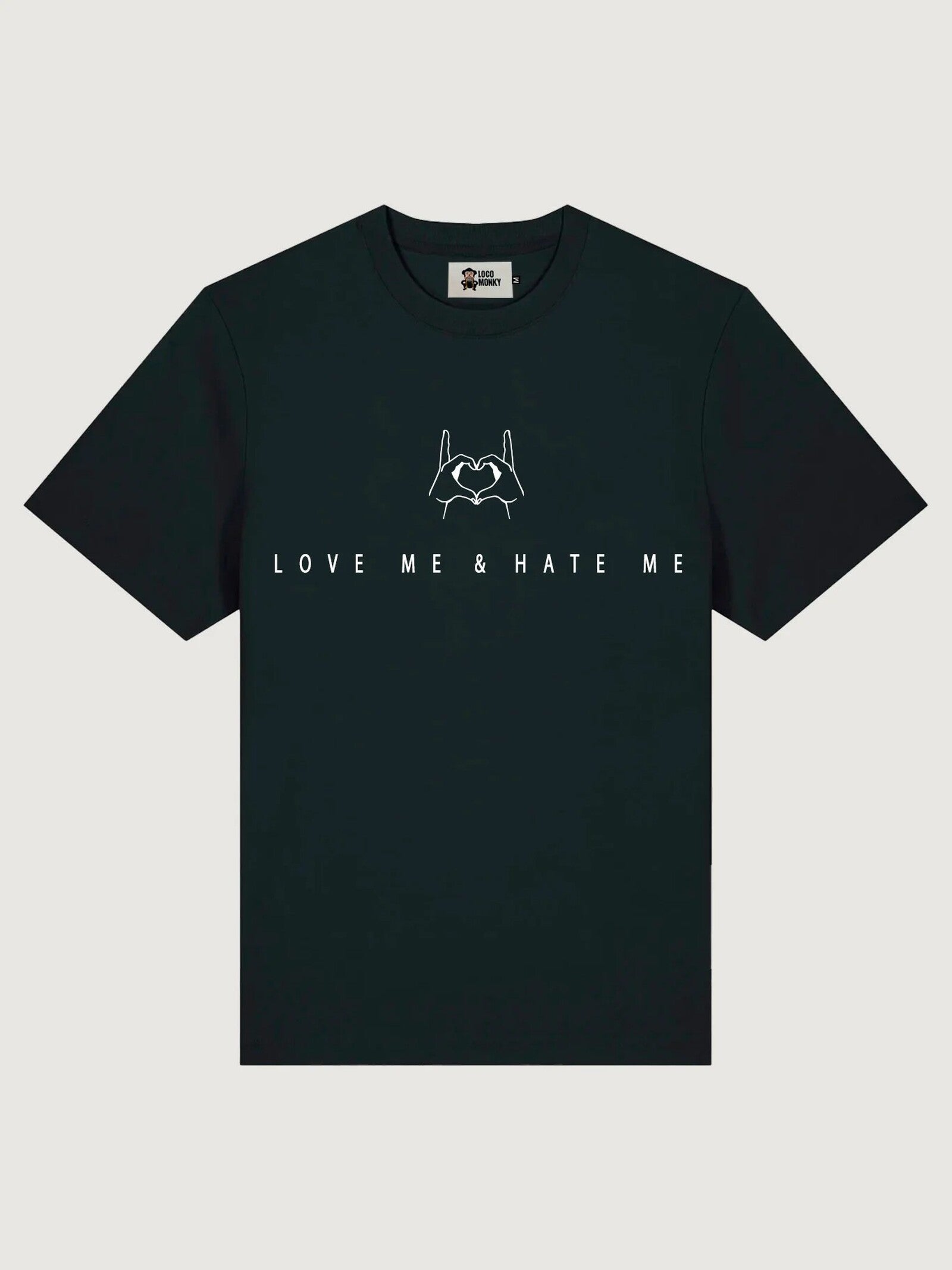 Camiseta Loco Monky Love me Hate me Bordado negro