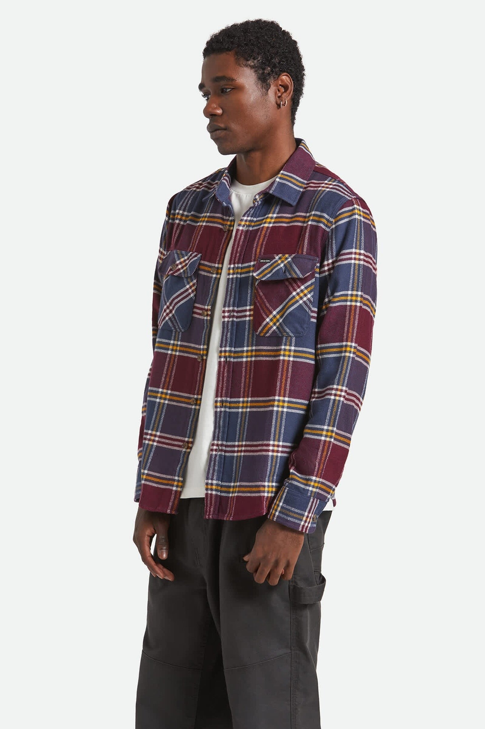 Camisa Brixton Bowery Flannel Mood Indigo/Port/Saffron
