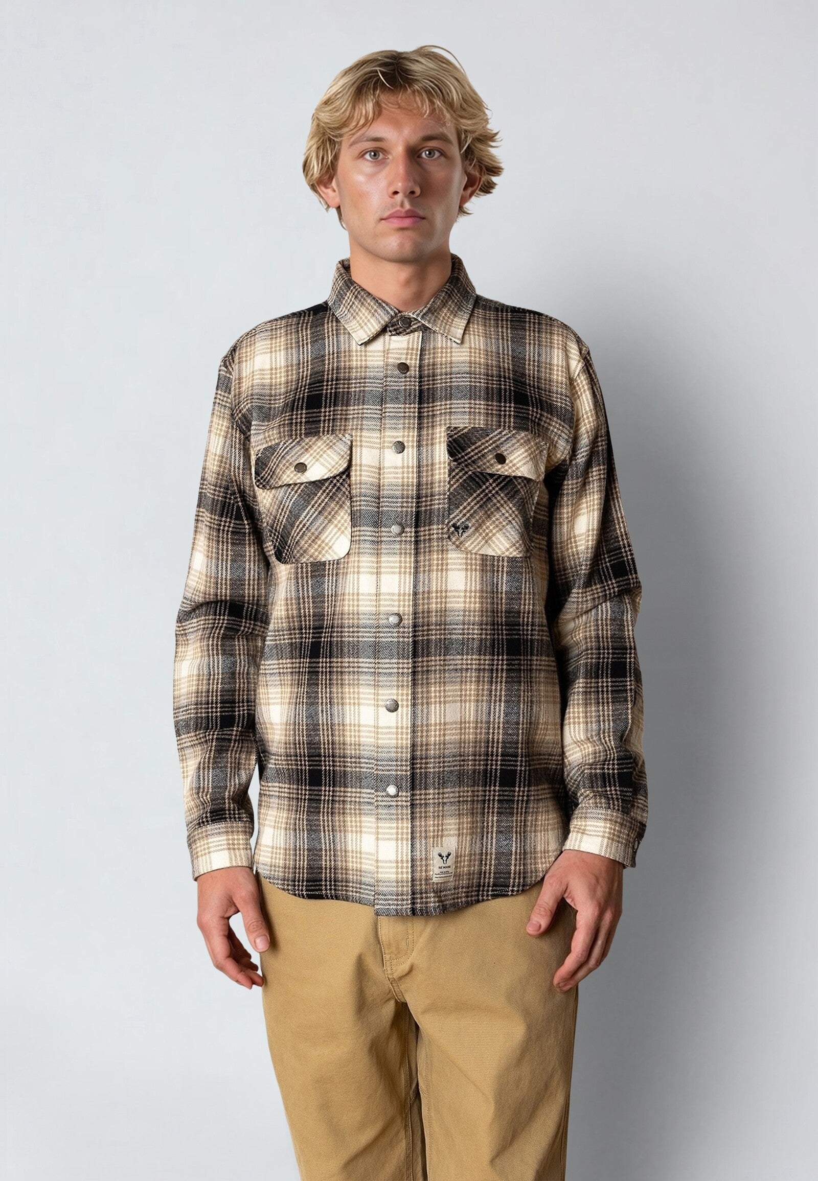 Camisa Fat Moose Adrian Agodon Cuadros Beige y Negro